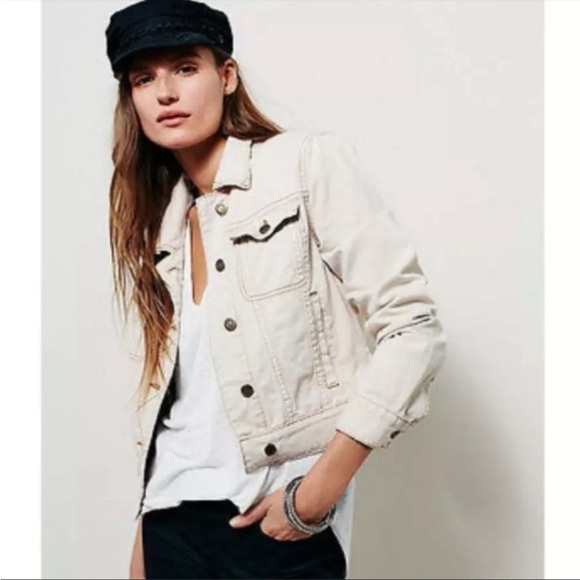 Free People Kiel Wash Off White Denim Jacket Pockets Front Zip Sz S - Picture 2 of 12